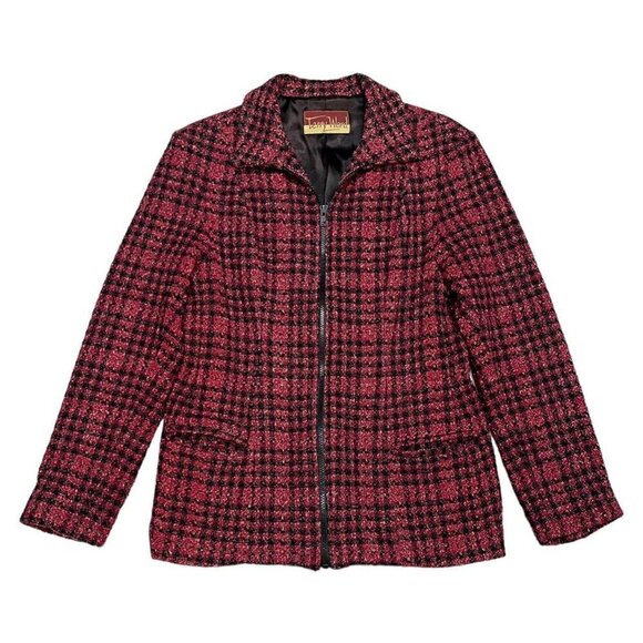 Vintage 90s Terry Ward Wool & Satin Plaid Designer Jacket - Womens 10 - Picture 1 of 4